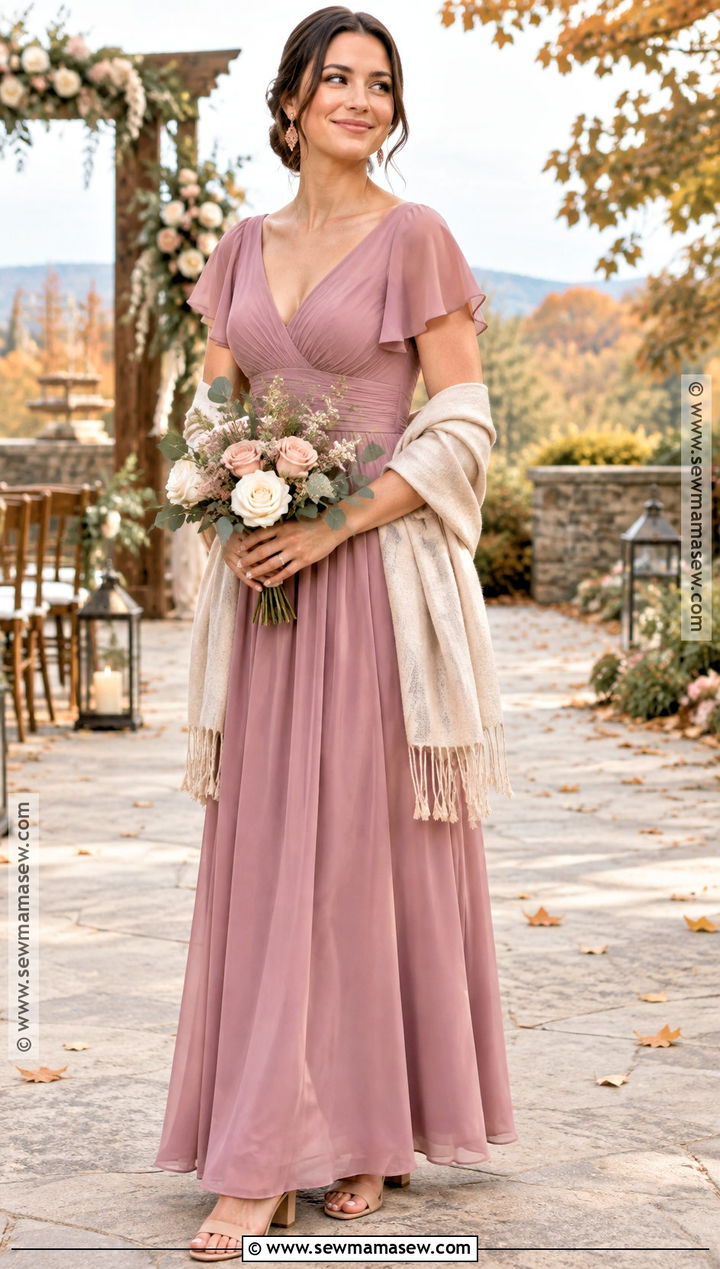Mauve Flutter Sleeve Bridesmaid Dress - 15 Fall Wedding Bridesmaid Dresses Rustic