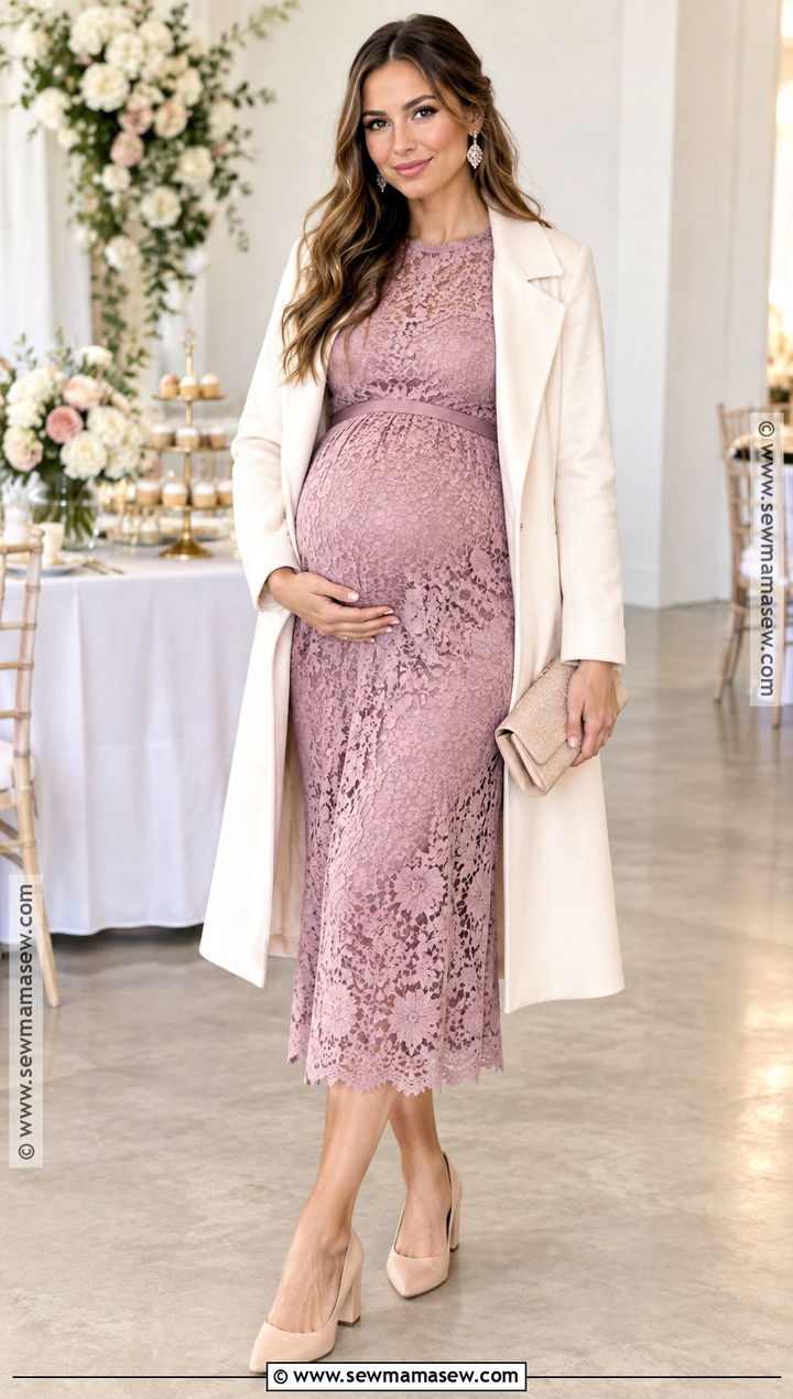 Mauve Lace Maternity Dress With Neutral Heels - 15 fall dresses maternity