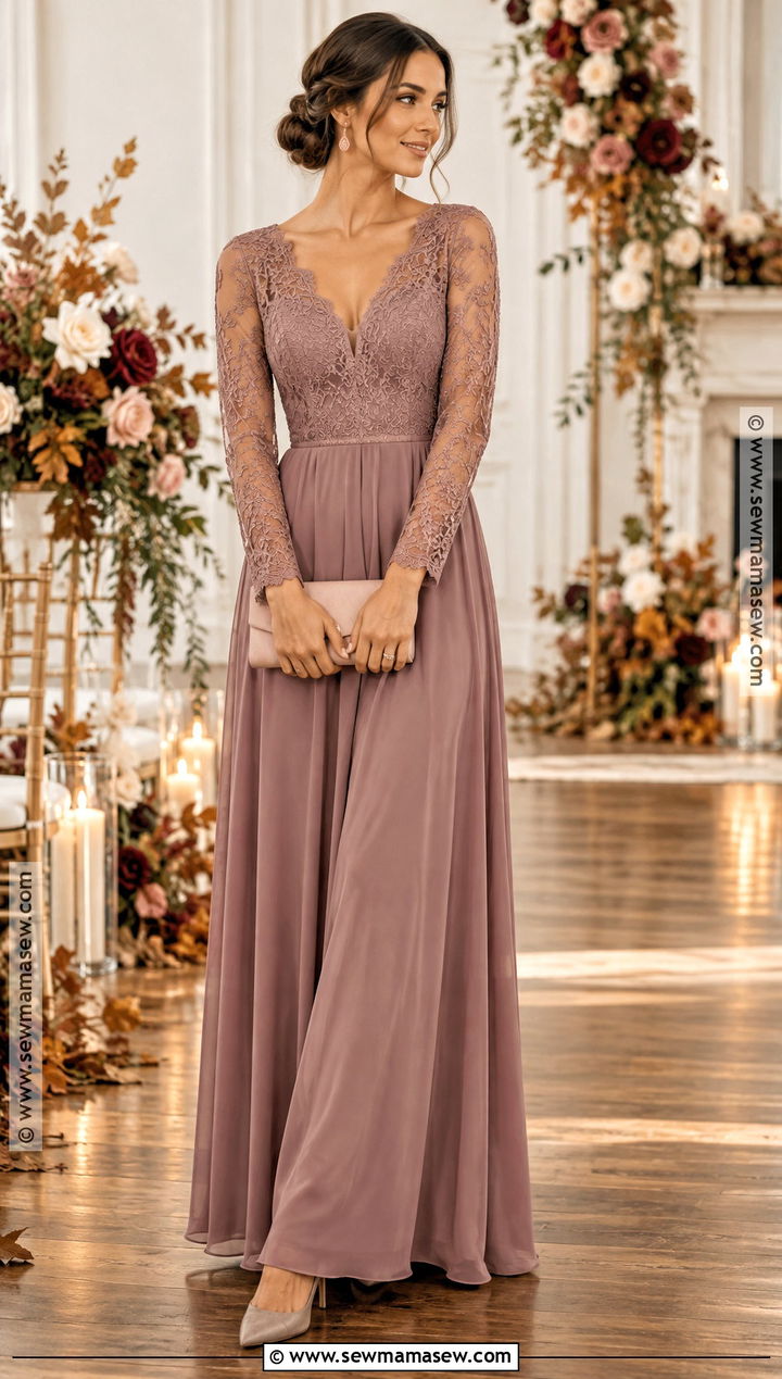 Mauve Lace Sleeve Maid of Honor Dress - 20 fall maid of honor dresses
