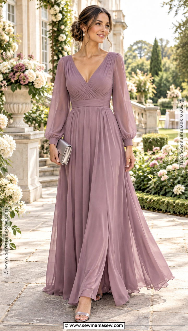 Mauve Long Sleeve Maxi Dress Outfit - 25 fall formal dresses wedding guest