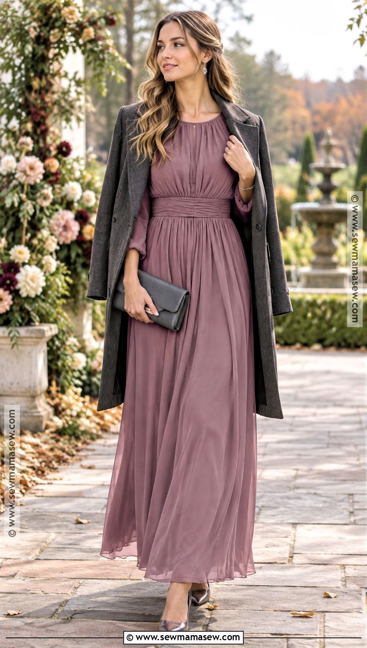 Mauve Long Sleeve Maxi Fall Wedding Outfit - 25 fall wedding outfits