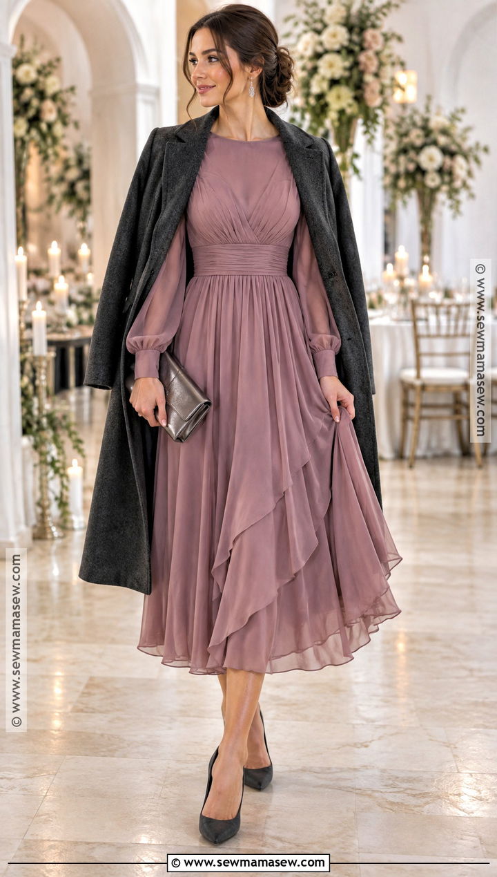 Mauve Long Sleeve October Wedding Guest Dress - 25 october wedding guest dress ideas