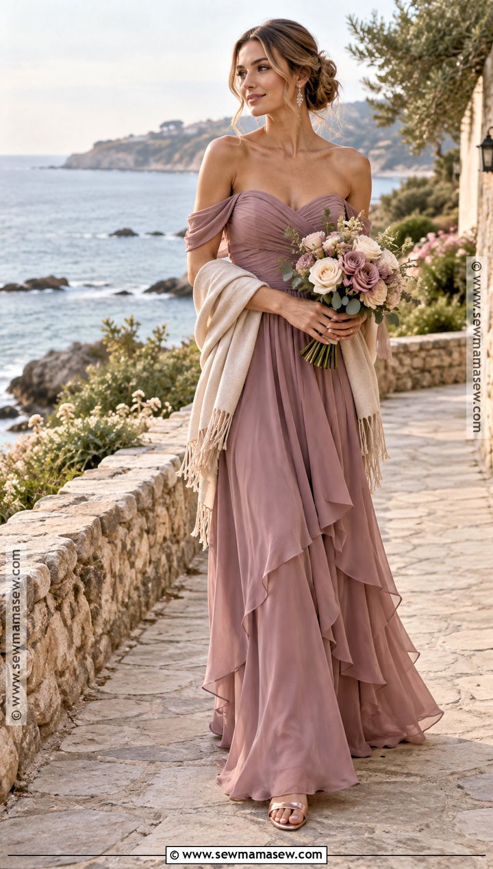 Mauve Off the Shoulder Beach Bridesmaid Dress - 15 Fall Beach Bridesmaid Dresses