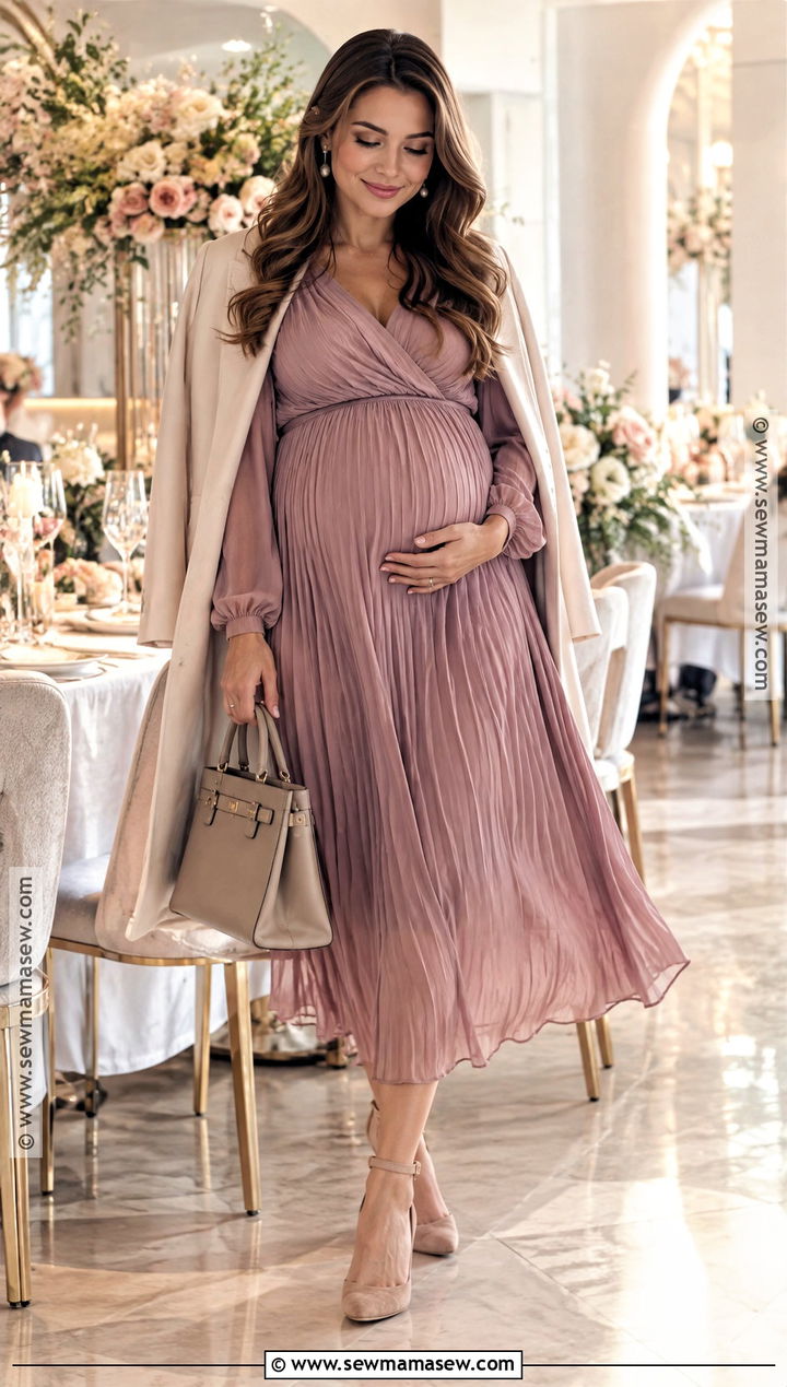 Mauve Pleated Fall Baby Shower Dress - 25 fall baby shower dress ideas