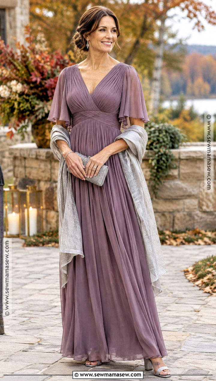 Mauve Pleated Fall Boho Mother Of The Bride Dress - 15 Fall Mother Of The Bride Dresses Boho