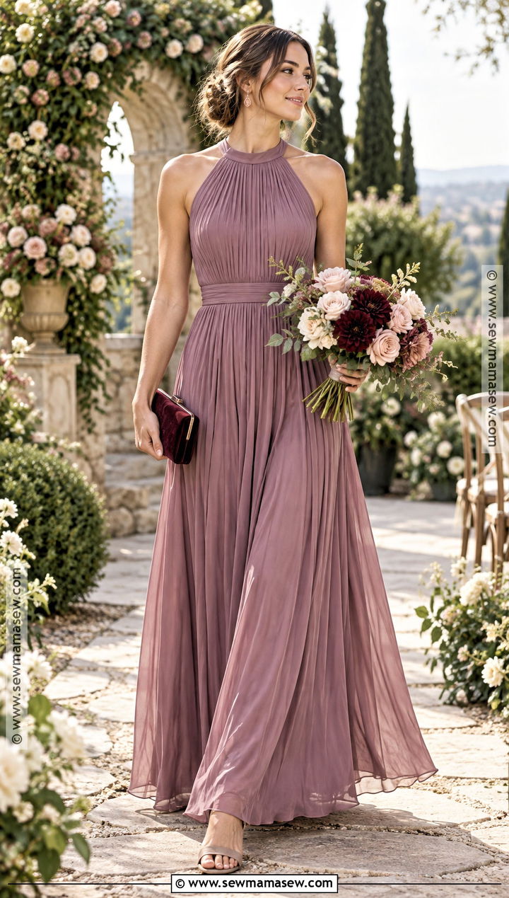 Mauve Pleated Fall Bridesmaid Dress - 25 fall wedding bridesmaid dresses