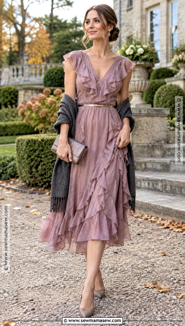 Mauve Ruffle Bohemian Wedding Guest Dress - 15 bohemian wedding guest dress fall ideas