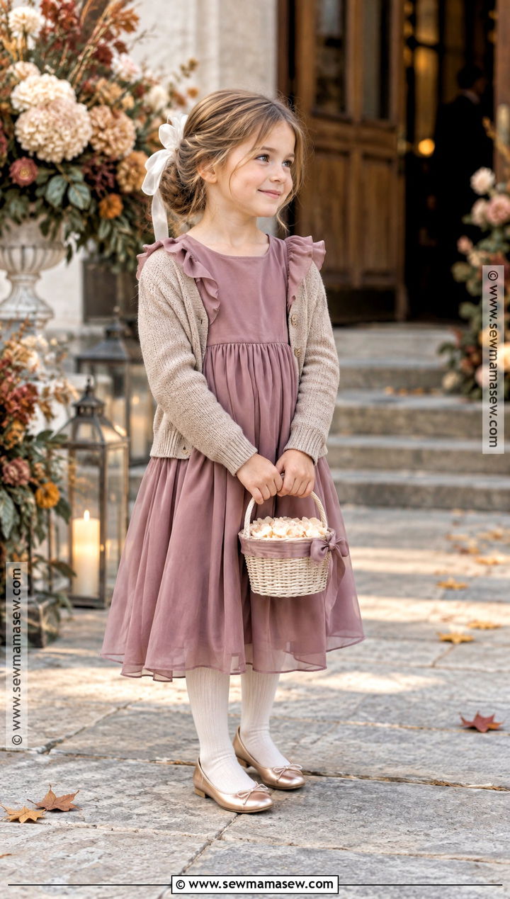 Mauve Ruffle Sleeve Flower Girl Dress - 15 Fall Wedding Flower Girl Dress Ideas