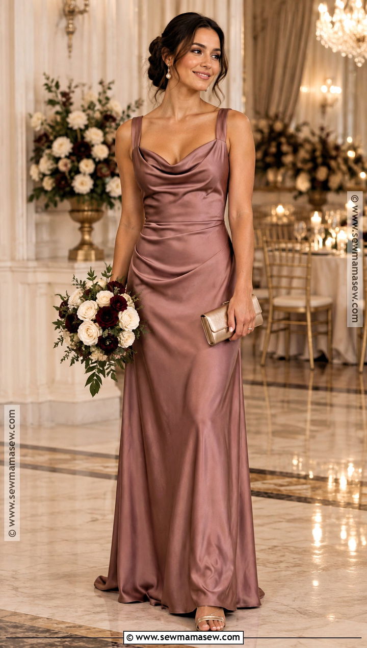 Mauve Satin Cowl Neck Fall Bridesmaid Dress - 15 pink fall bridesmaid dresses