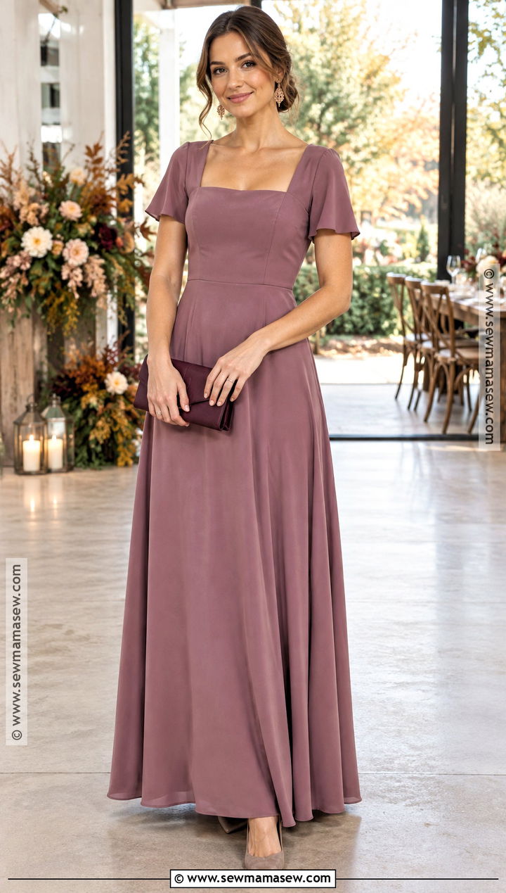 Mauve Square Neck Bridesmaid Dress - 15 Brides Maids Fall Dresses