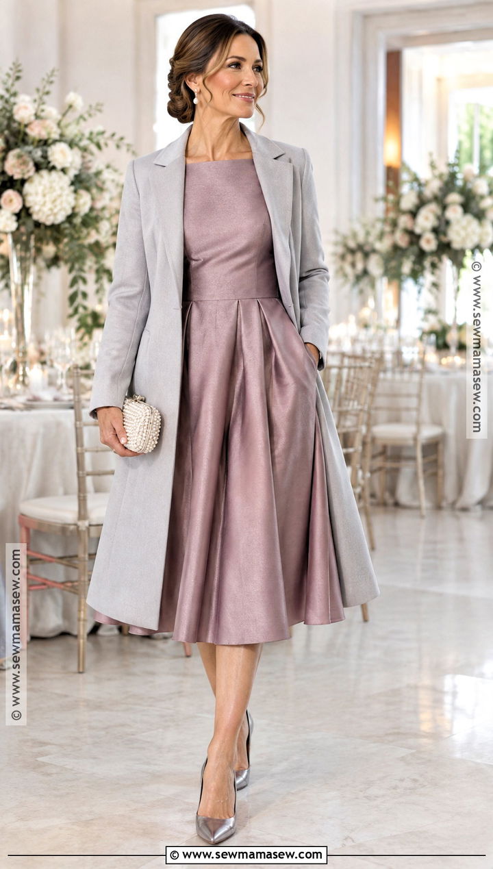 Mauve Taffeta Mother Of The Bride Midi Dress - 15 November Mother Of The Bride Dress Ideas