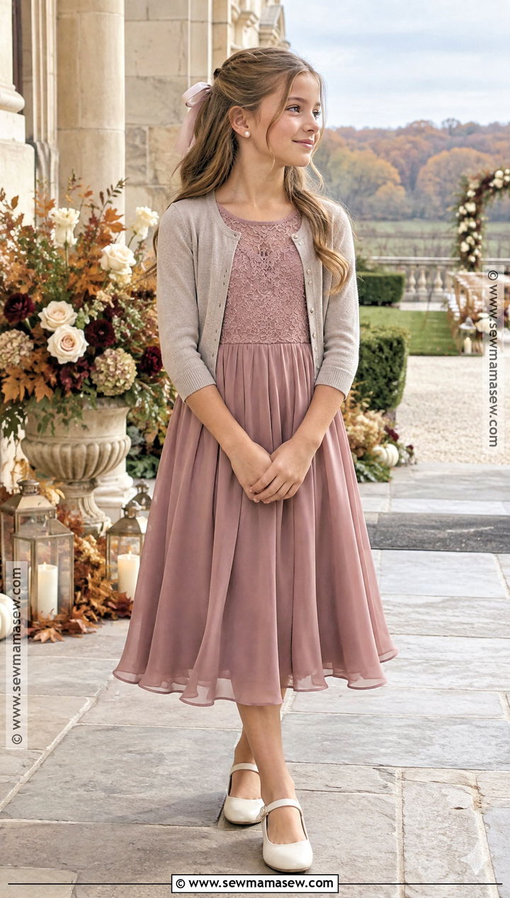 Mauve Tea Length Junior Bridesmaid Dress - 15 Fall Wedding Junior Bridesmaid Dresses