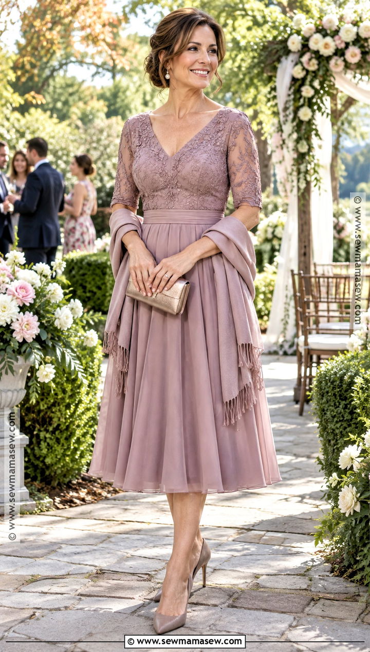 Mauve Tea Length Mother Of The Groom Dress - 15 mother of groom fall dresses