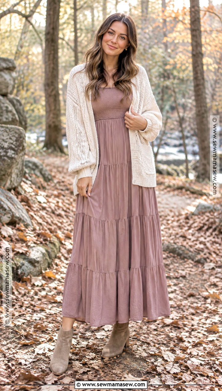Mauve Tiered Maxi Dress Outfit - 20 fall dresses for family pictures