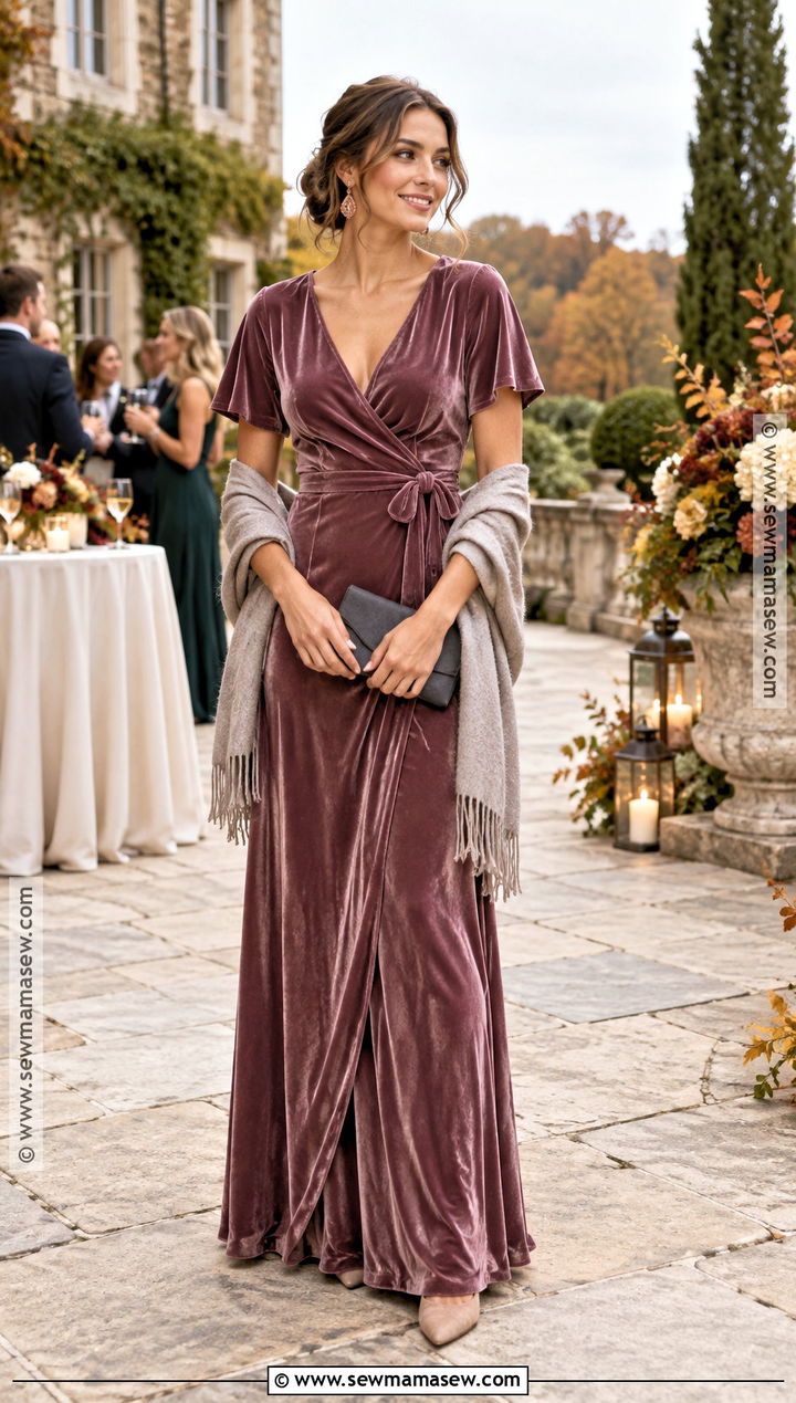 Mauve Velvet Wrap Bridesmaid Dress - 25 fall bridesmaid dresses