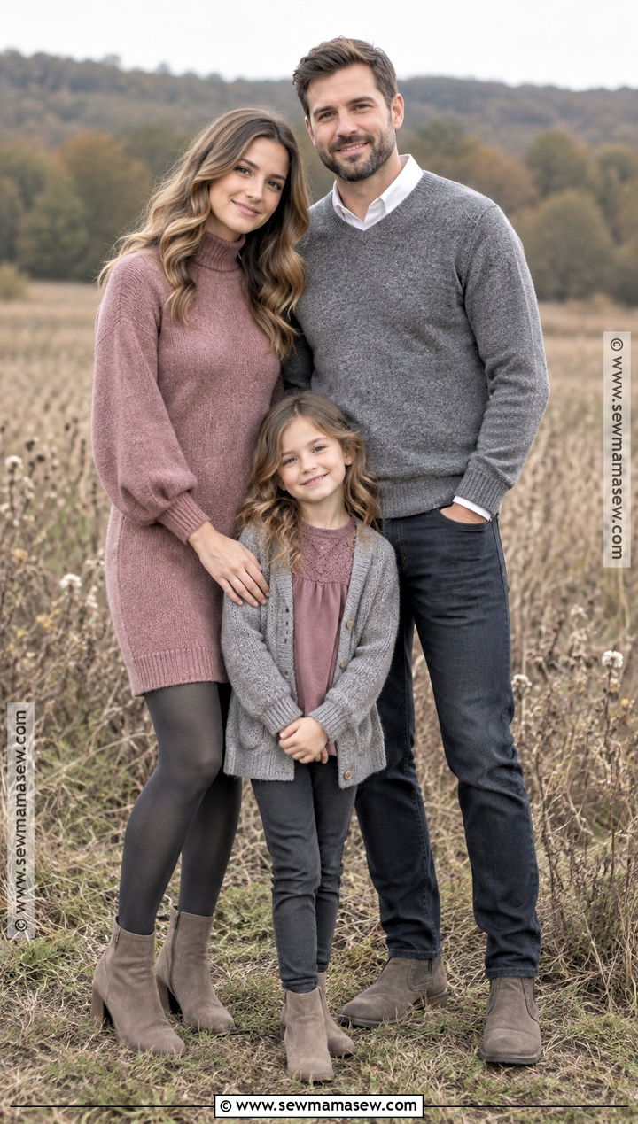 Mauve and Gray Fall Family Photoshoot Outfit - 15 fall photoshoot outfits family of 3