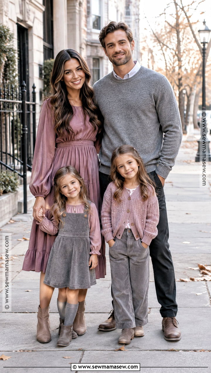 Mauve and Gray Fall Family Picture Outfits - 20 family of 4 fall picture outfits