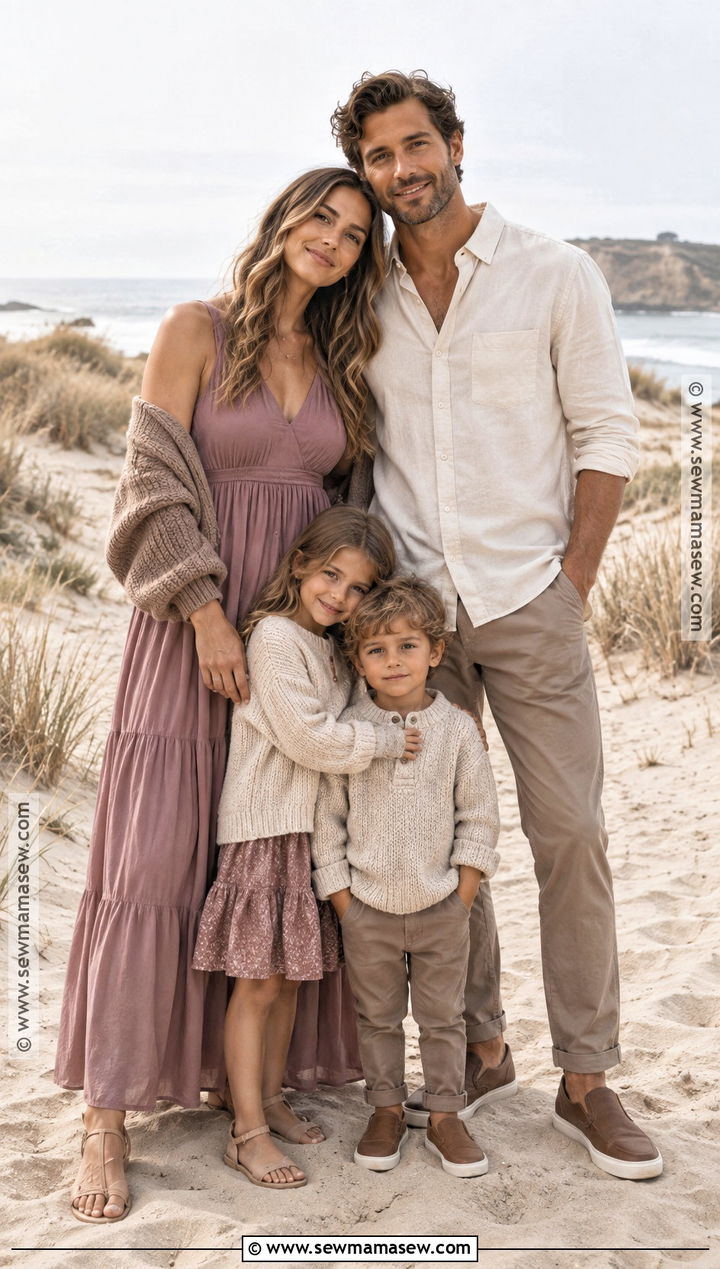 Mauve and Taupe Fall Beach Family Outfit - 15 fall beach outfits for family pictures