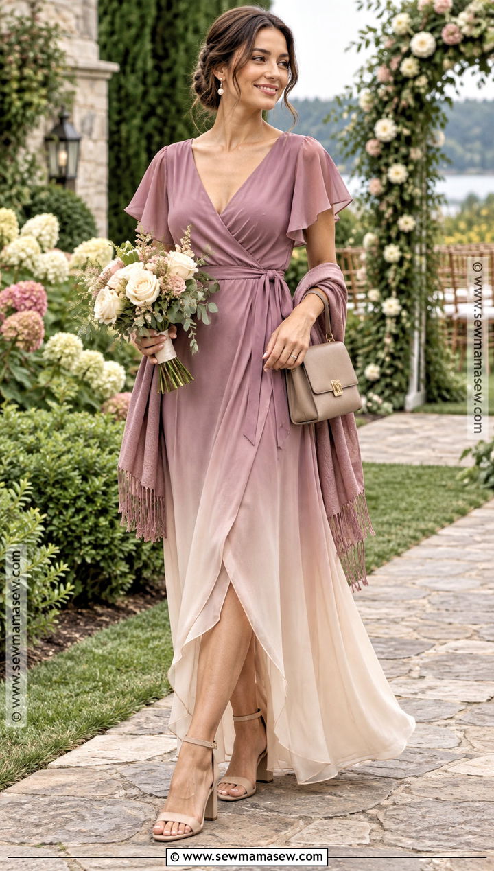 Mauve to Champagne Ombre Wrap Bridesmaid Dress - 15 fall wedding bridesmaid dresses ombre