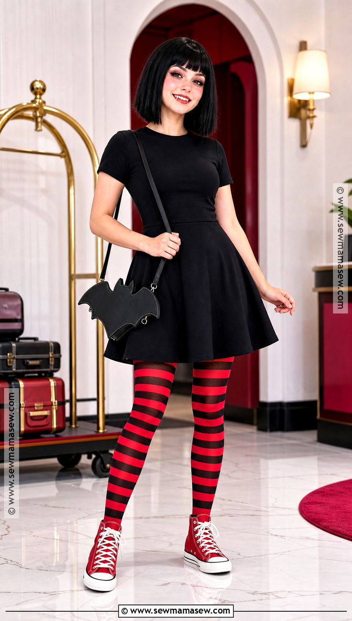 Mavis Costume With Striped Tights - 35 dark hair halloween costume ideas
