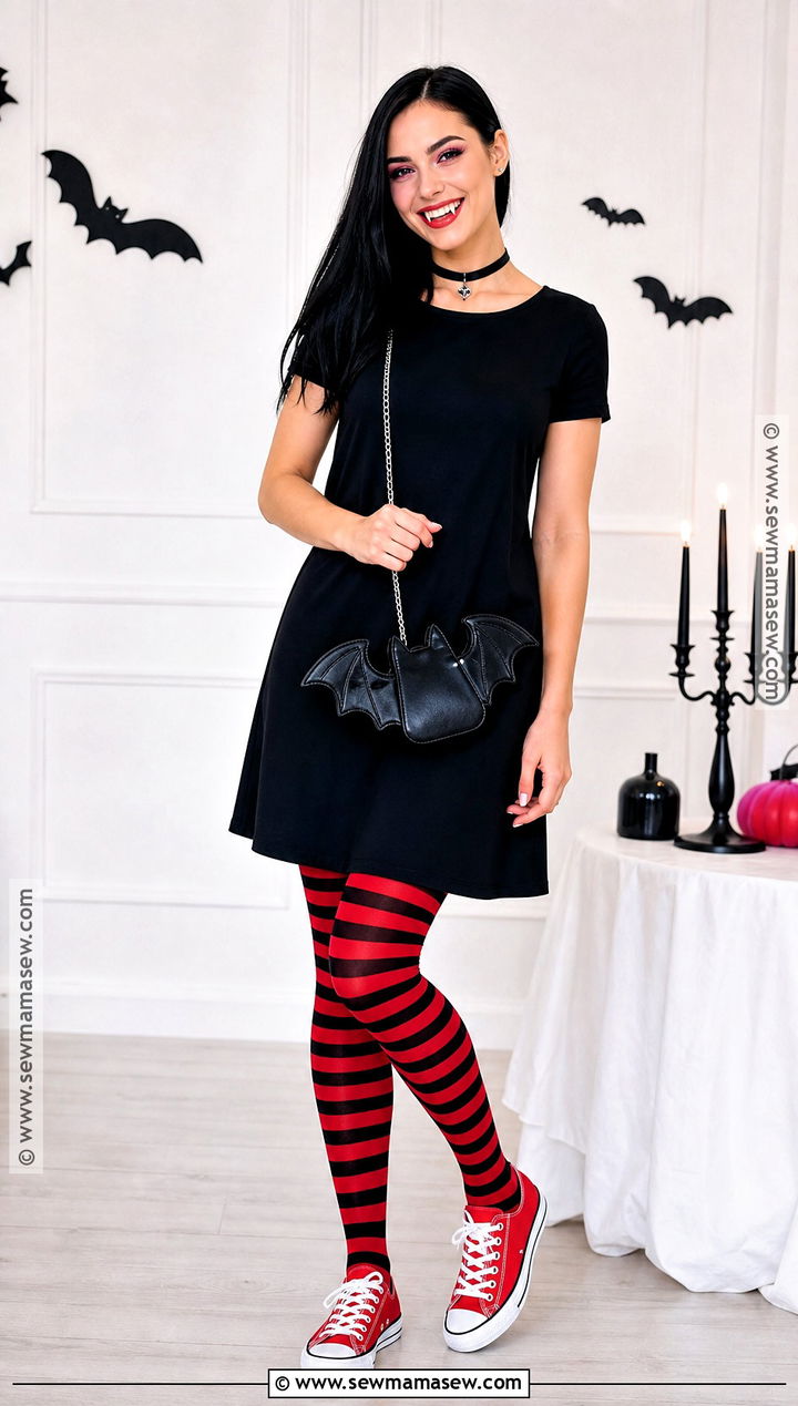 Mavis Dracula Costume With Striped Tights - 30 long black hair costume ideas