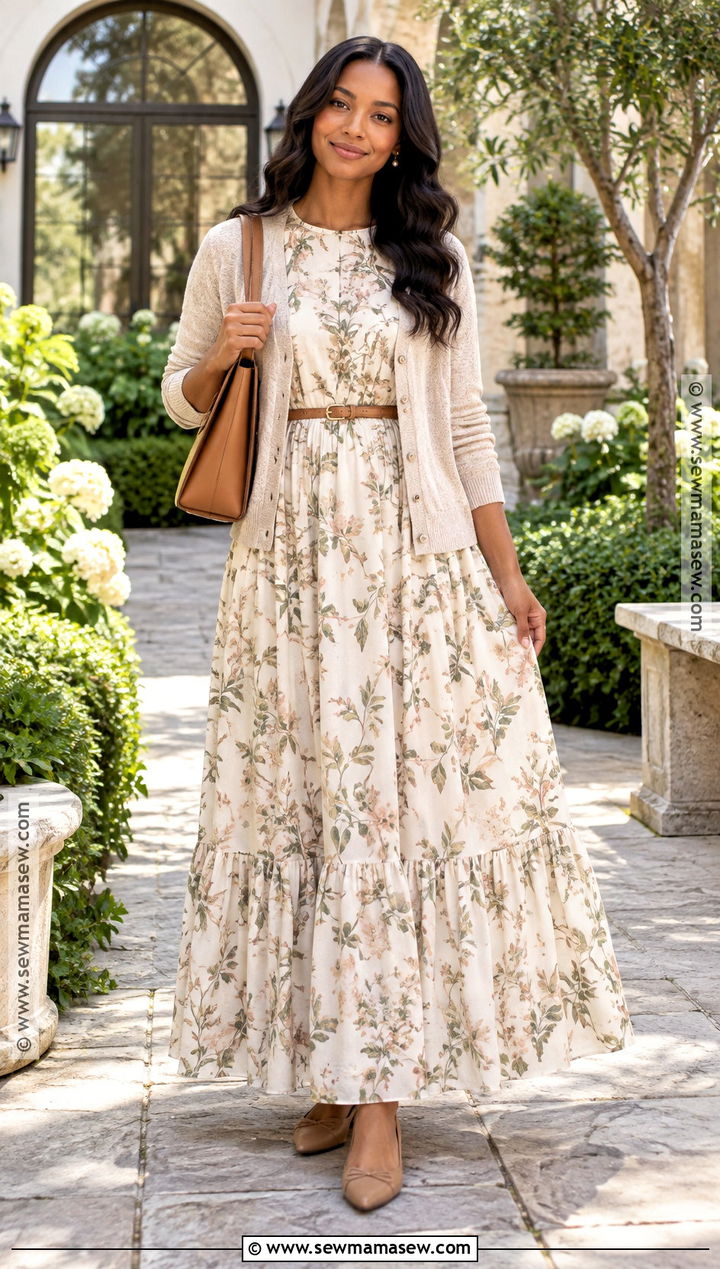 Maxi Dress And Belted Cardigan Church Outfit - 20 september church outfits