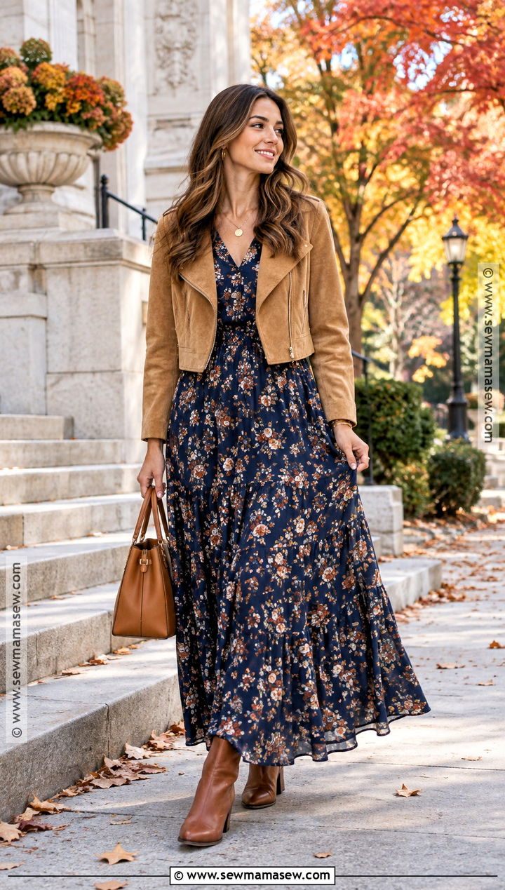 Maxi Dress And Cropped Jacket Church Outfit - 15 fall church outfits
