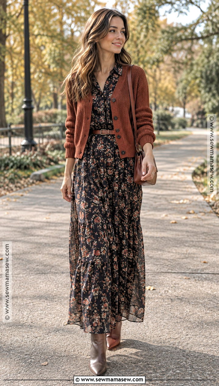 Maxi Dress With Cropped Cardigan - 20 dress with cardigan fall ideas