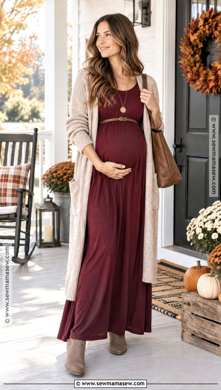 Maxi Dress With Long Cardigan - 15 second trimester outfits fall
