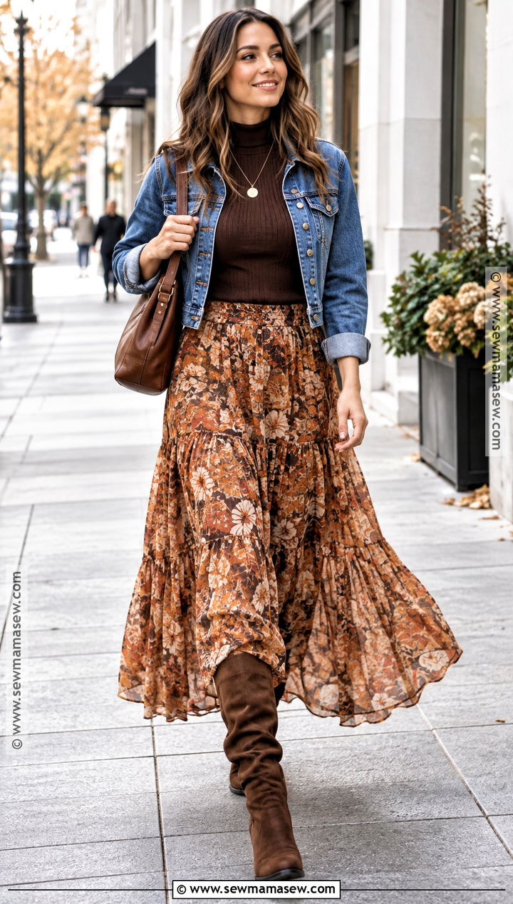 Maxi Skirt And Brown Slouchy Boots Outfit - 20 fall brown boots outfit