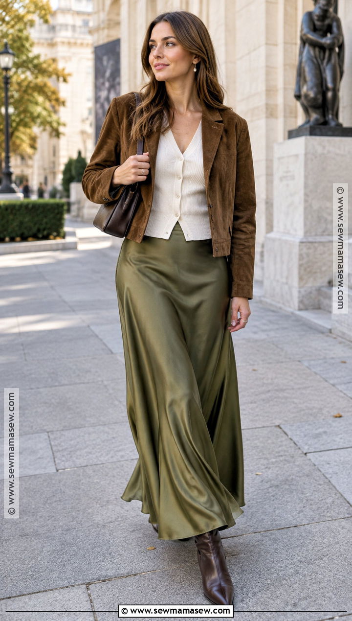 Maxi Skirt And Fitted Cardigan Fall Date Night Outfit - 30 fall date night outfit ideas