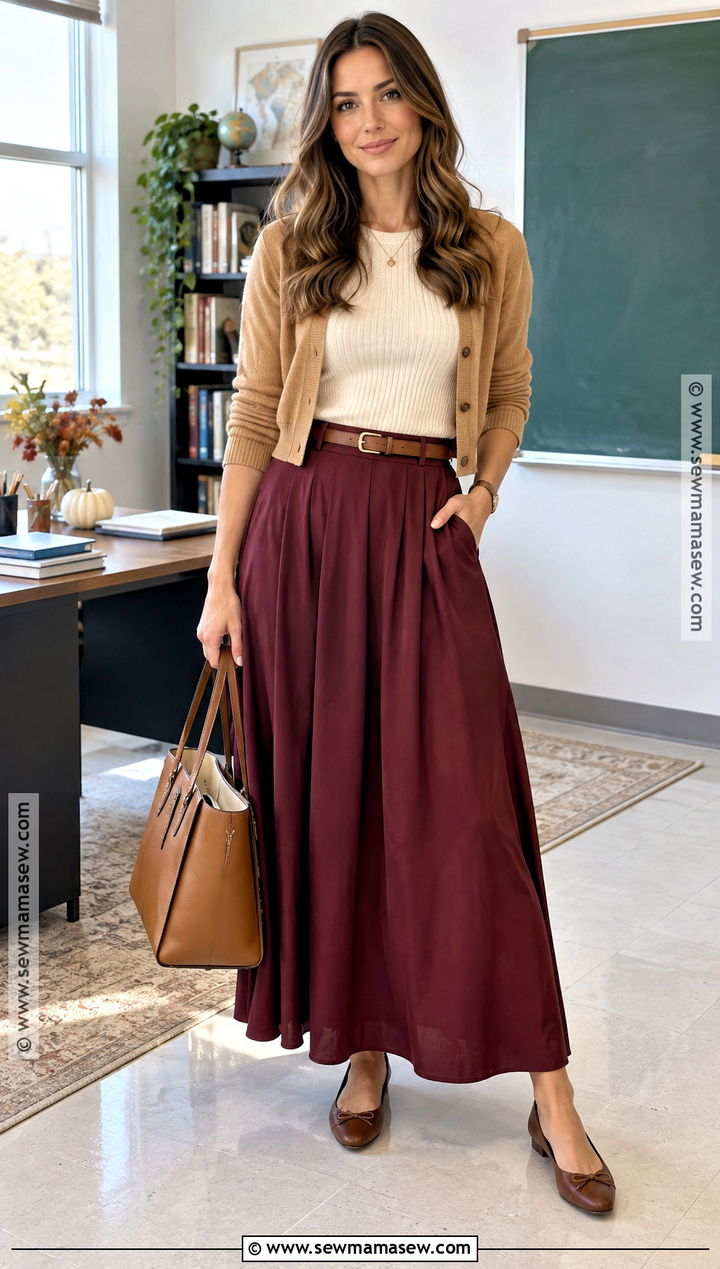 Maxi Skirt And Fitted Knit Top Teacher Outfit - 20 september teacher outfits