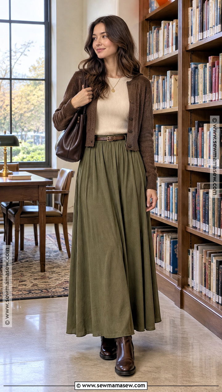 Maxi Skirt And Fitted Sweater Library Outfit - 15 fall library outfit ideas