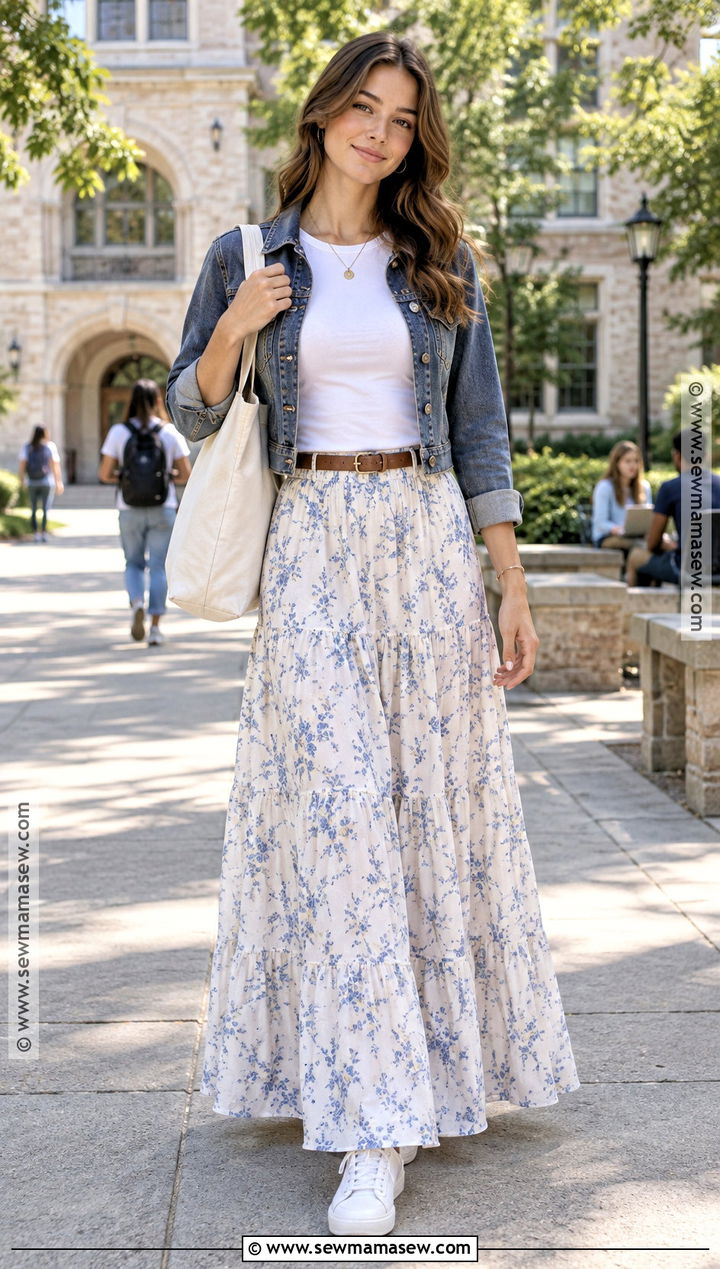 Maxi Skirt And Fitted T Shirt School Outfit - 15 going back to school outfits