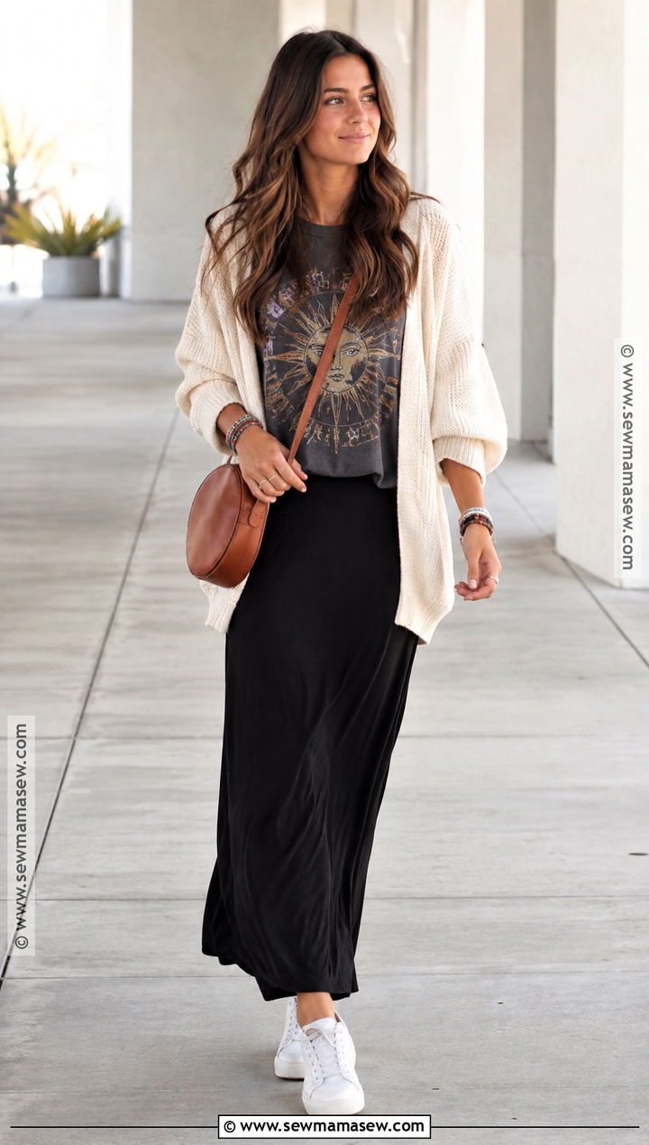 Maxi Skirt And Graphic T Shirt Outfit - 15 Back To School Fashion Trends 2026