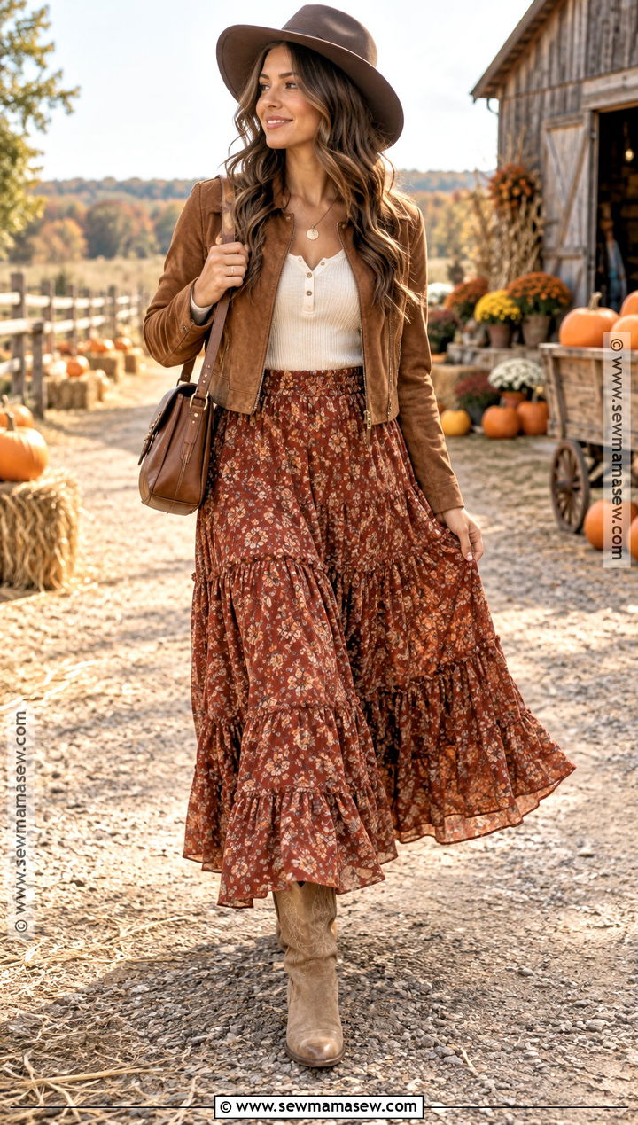 Maxi Skirt Pumpkin Patch Outfit With Cowgirl Boots - 20 Pumpkin Patch Outfit Cowgirl Boots