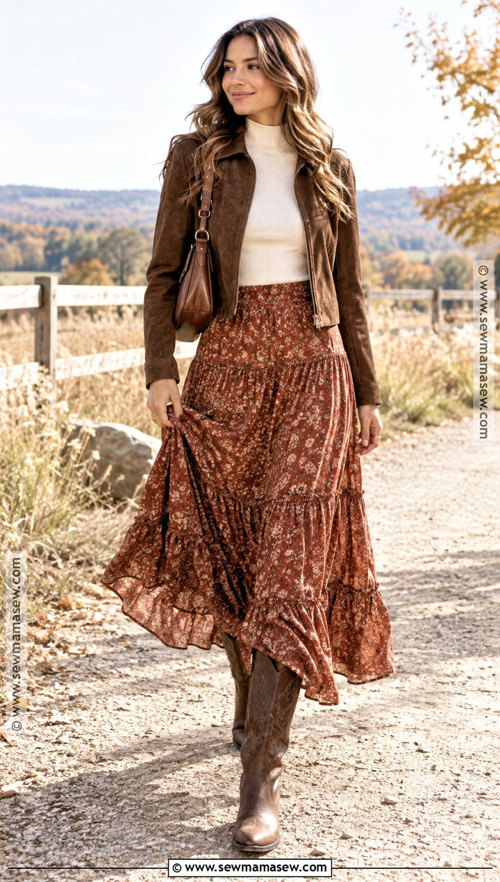 Maxi Skirt With Western Boots - 25 fall outfits boots