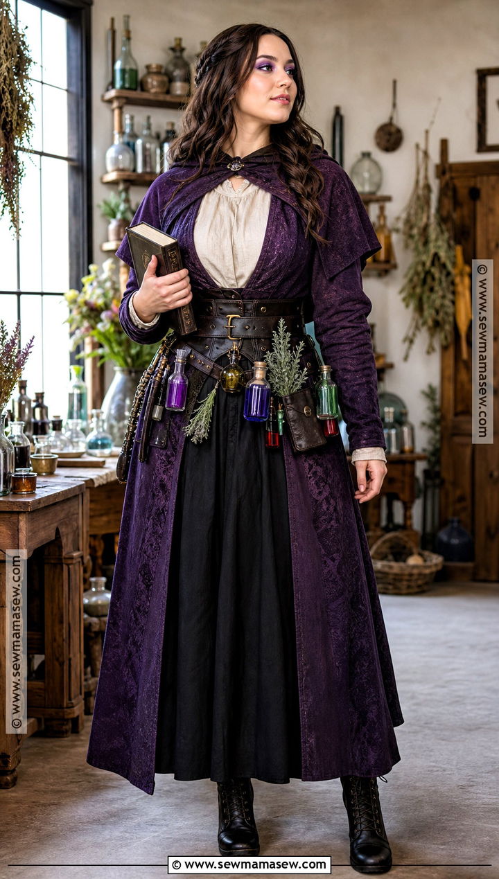 Medieval Alchemist Costume With Purple Coat - 30 Medieval Costume Ideas for Women