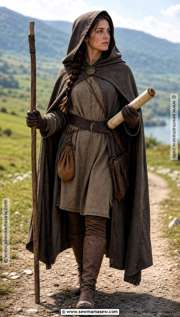 Medieval Hooded Traveler Costume With Gray Cloak - 30 Medieval Costume Ideas for Women