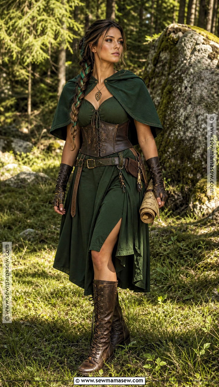 Medieval Huntress Costume With Green Dress - 30 Medieval Costume Ideas for Women