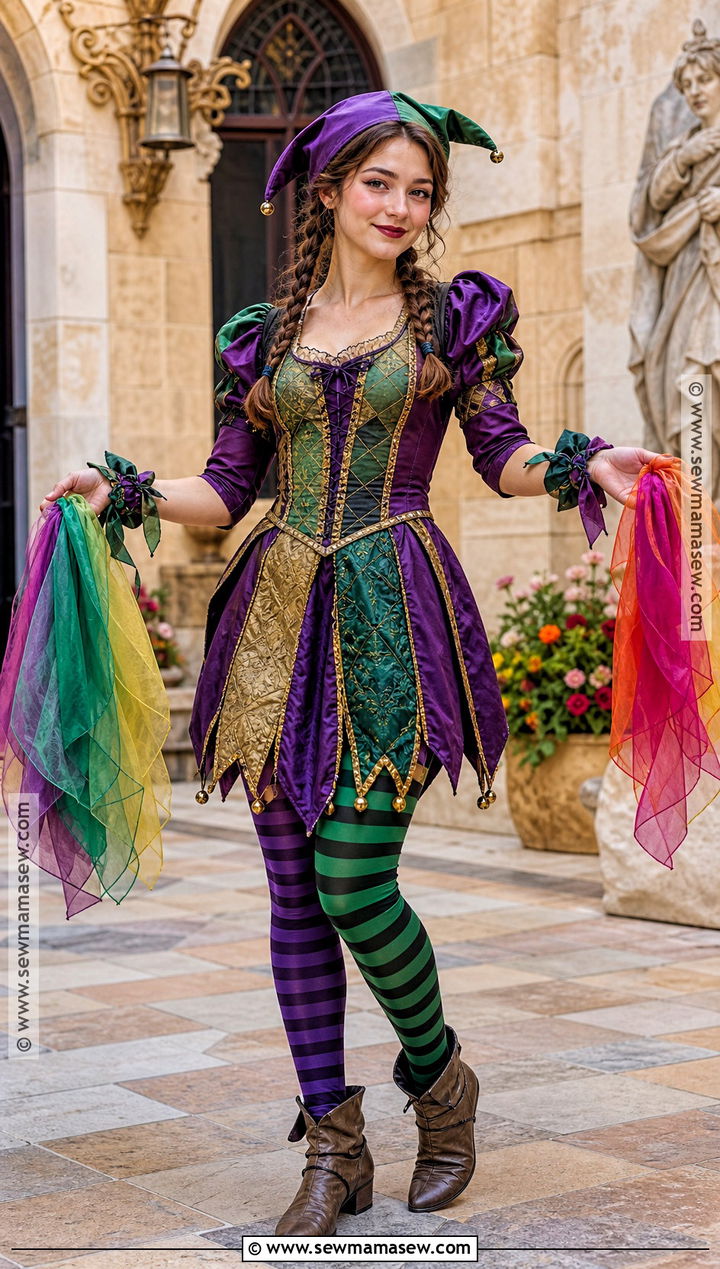 Medieval Jester Costume With Patchwork Dress - 30 Medieval Costume Ideas for Women