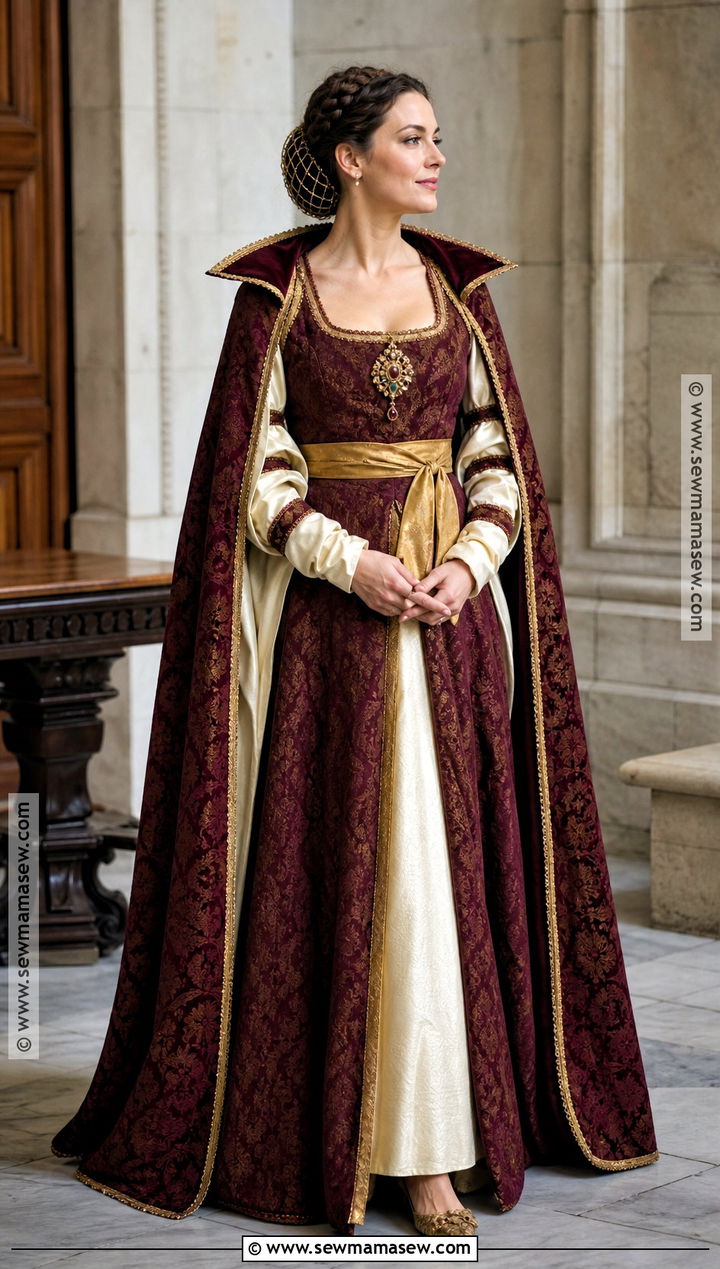 Medieval Noblewoman Costume With Brocade Dress - 30 Medieval Costume Ideas for Women