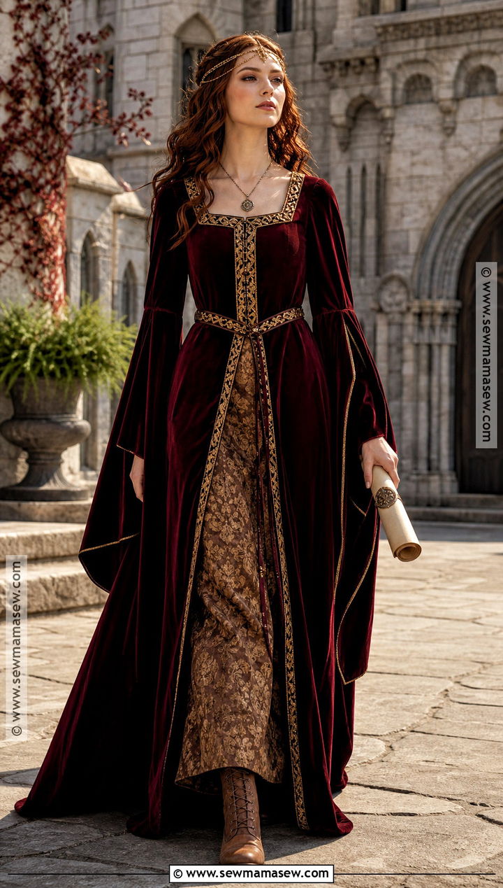 Medieval Princess Costume With Burgundy Gown - 30 Princess Costume Ideas for Women