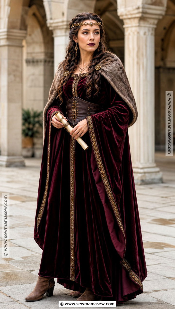 Medieval Princess Costume With Burgundy Velvet Gown - 35 Princess Costume Ideas