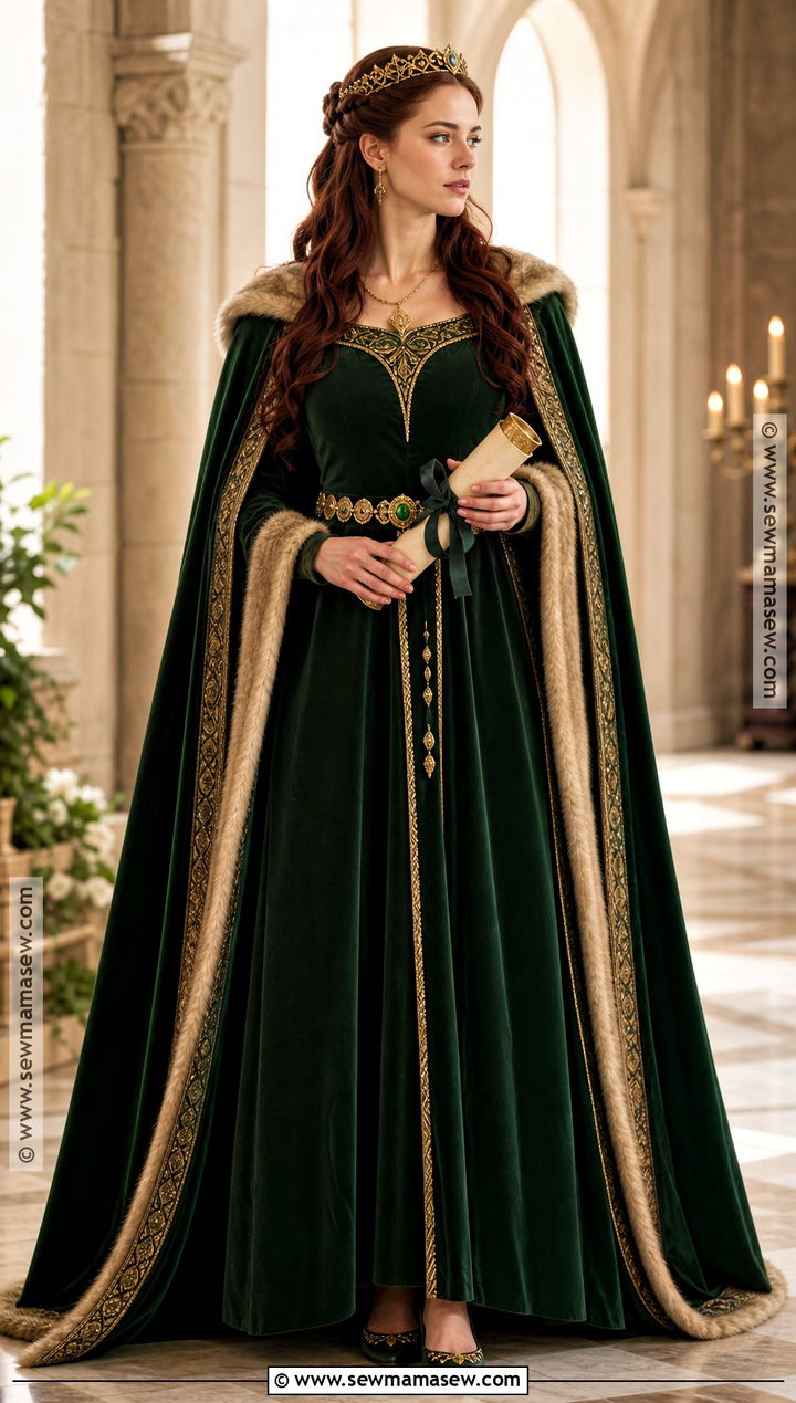 Medieval Queen Costume With Gold Crown - 30 dark red hair halloween costumes