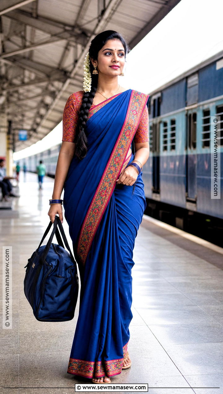 Meenamma Blue Sari Costume - 40 bollywood characters costumes