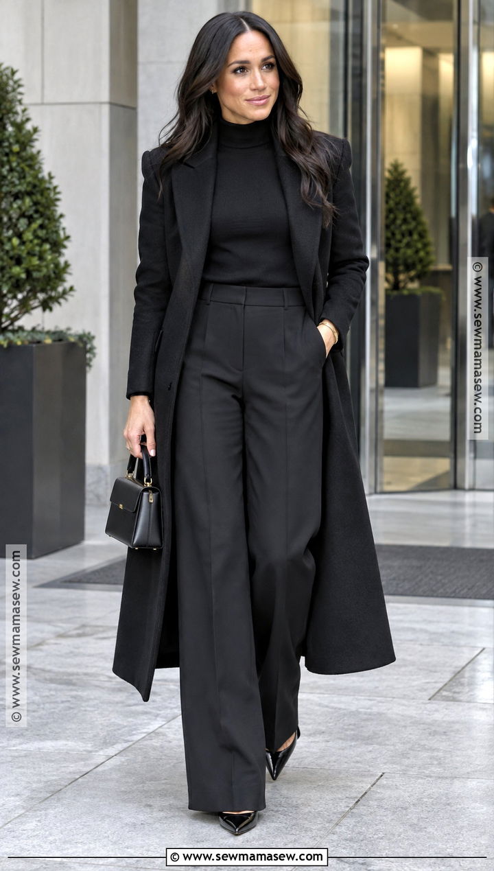 Meghan Markle Monochrome Black Outfit - 15 meghan markle fall style ideas