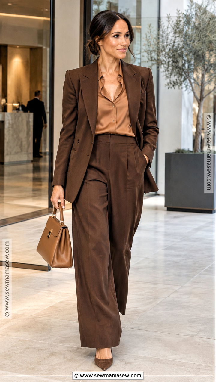 Meghan Markle Tonal Brown Suit Outfit - 15 meghan markle fall style ideas