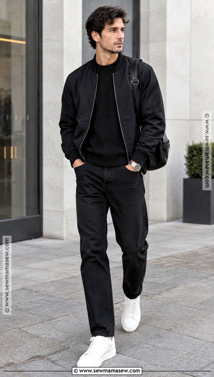 Mens All Black Fall Outfit With White Sneakers - 15 Mens Casual Fall Outfits 2026