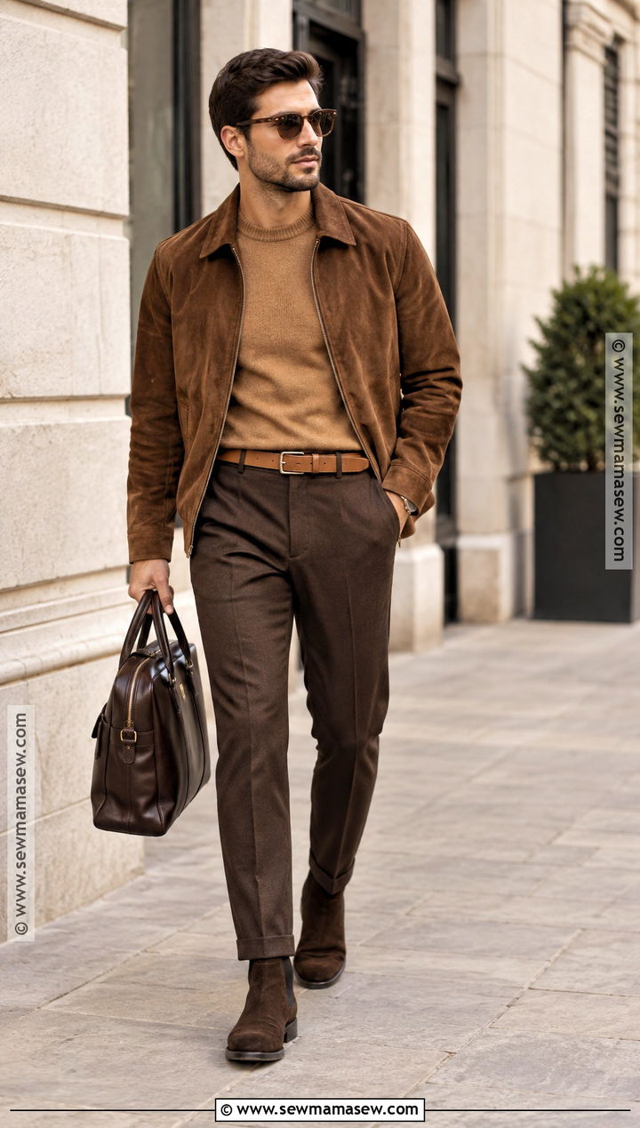 Mens Autumn Brown Monochrome Outfit - 15 Autumn Outfit Ideas Male